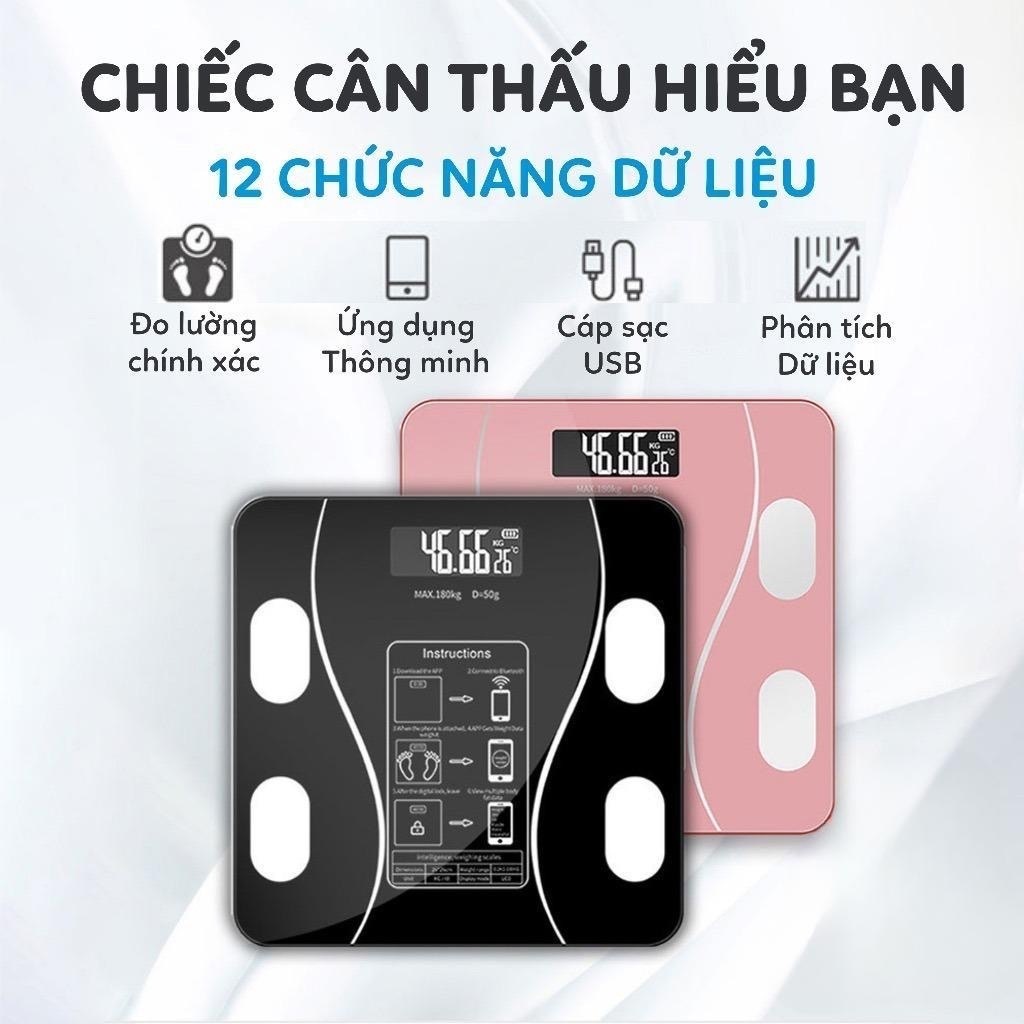 Cân Điện Tử Sạc USB Kết Nối Bluetooth Phân Tích Chỉ Số Cơ Thể Hiển Thị