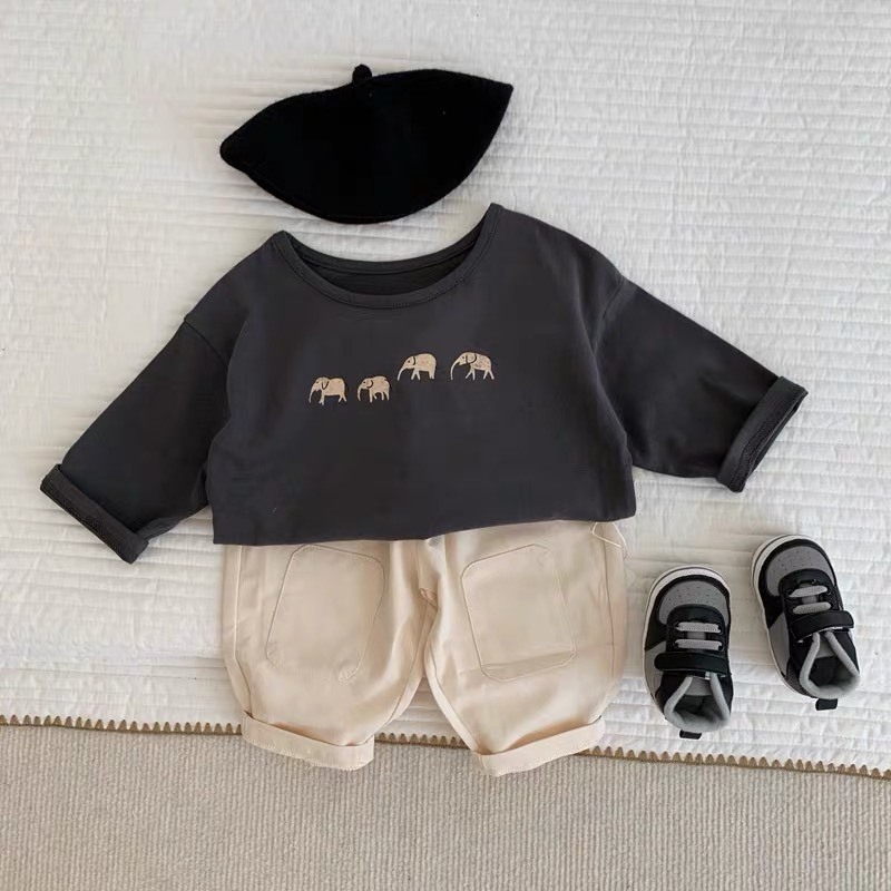 Te472- Quần dài kaki mềm mịn Hokiha Kids đáp gối siêu xinh cho bé trai bé gái từ 8-16kg