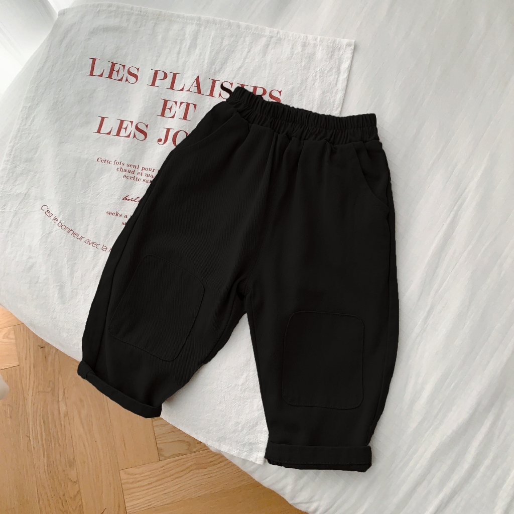 Te472- Quần dài kaki mềm mịn Hokiha Kids đáp gối siêu xinh cho bé trai bé gái từ 8-16kg