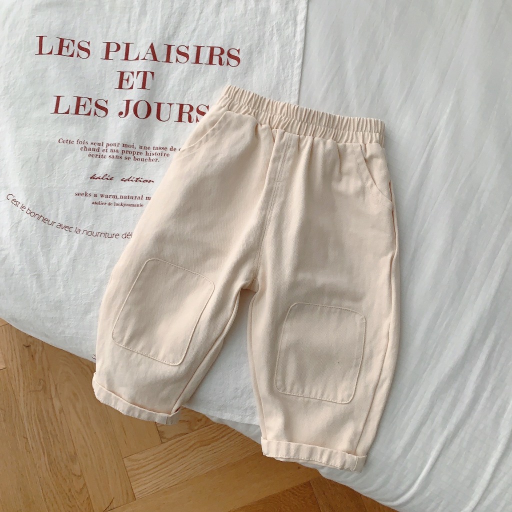 Te472- Quần dài kaki mềm mịn Hokiha Kids đáp gối siêu xinh cho bé trai bé gái từ 8-16kg