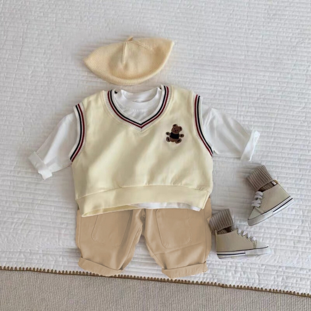 Te472- Quần dài kaki mềm mịn Hokiha Kids đáp gối siêu xinh cho bé trai bé gái từ 8-16kg