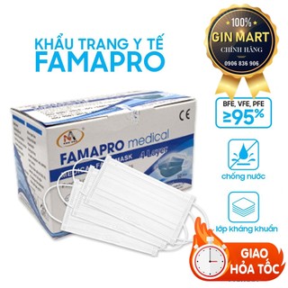 Hộp 50 cái Khẩu trang y tế kháng khuẩn 4 lớp cao cấp FAMAPRO chính hãng công ty Nam Anh