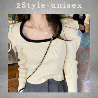 Áo len nữ ôm body tay dài , áo len kiểu cổ vuông rúm tay hottrend Hàn Quốc 2style_unisex