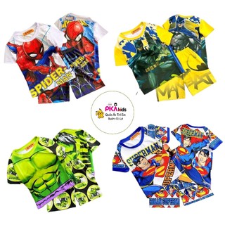 Bộ cộc tay siêu nhân hulk người nhện thun lạnh 3d size đại 23kg -42kg-quần áo trẻ em-pikakids