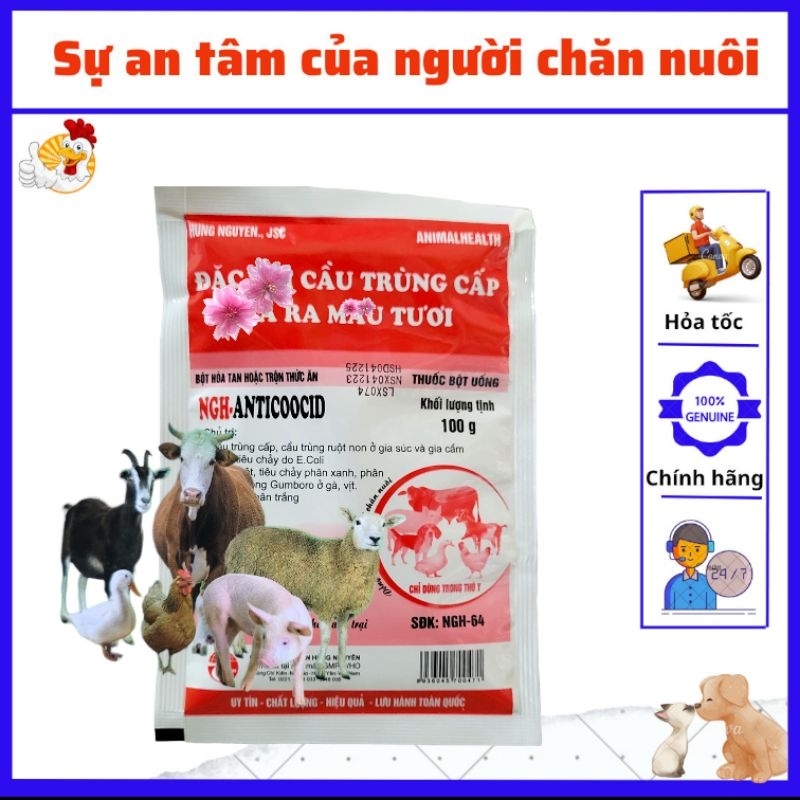 [Thú Y] Anticoocid(100g): Cầu trùng, phân sáp, phân đỏ.
