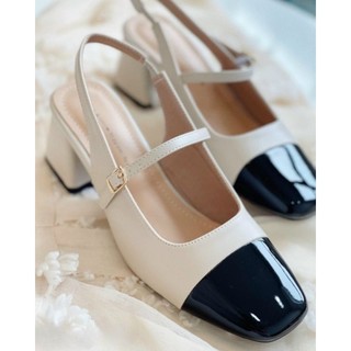 Sandal gót vuông bít bóng cao cấp sang đẹp