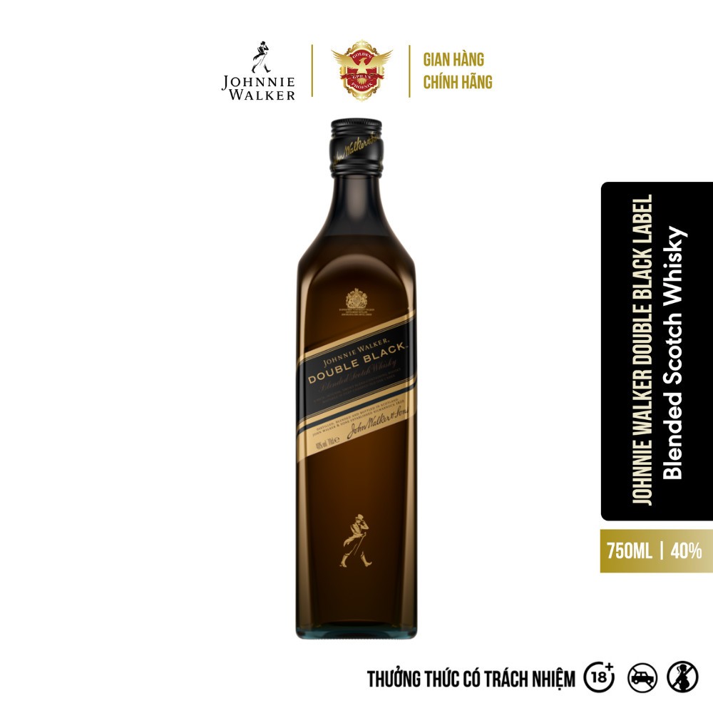 Rượu Johnnie Walker Double Black Label Blended Scotch Whisky 40% 750ml [Không Kèm Hộp] - Vị Khói Đậm Đà &amp; Mạnh Mẽ