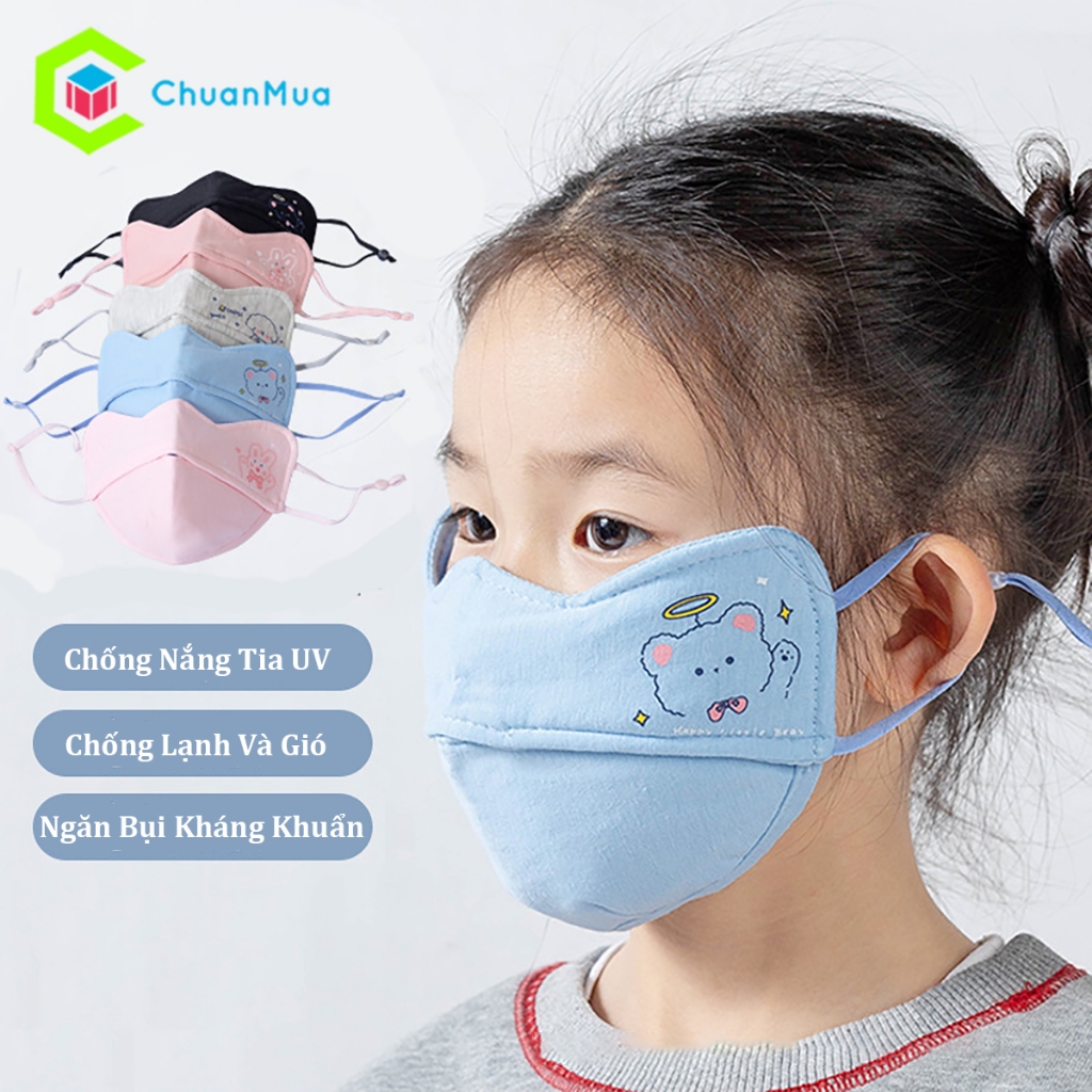 Khẩu Trang Trẻ Em Vải Cotton Có Họa Tiết Chống UV Kháng Khuẩn ( Baby Mask Từ 3-8 Tuổi Vải Dày Bảo Vệ Mặt Thoáng Khí )