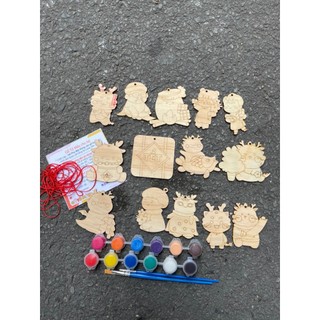 Set gỗ tô mầu chủ đề tết, trang trí tết , trang trí cây mai, trang trí cây đào