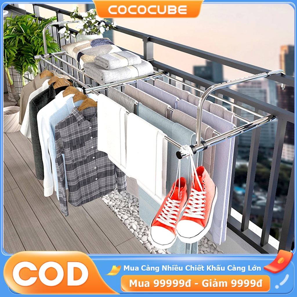 COCO Giá Treo Ban Công Kéo Rút Thông Minh Để Cây Phơi Đồ Gấp Gọn Không Khoan Đục Tiện Tiết Kiệm Diện