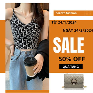 Áo croptop 2 dây cổ tim ôm body in chữ D chất dệt kim cao cấp -ACN30