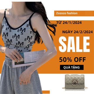 Áo croptop 2 dây viền đen ôm body cổ tim in chữ EMS có khoá điều chỉnh dây đeo -ACN9