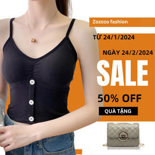 Áo croptop 2 dây giả cúc ZOZORO chất cotton tinh khiết thoáng mát co dãn có lót ngực - ABN2
