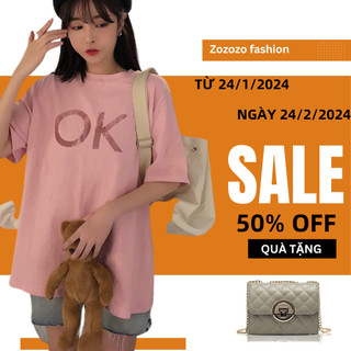 Áo thun nữ form rộng tay lỡ áo ZOZORO phông form rộng in hình OK chất vải cotton - AT01