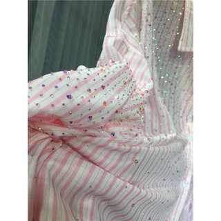 Sơ mi kẻ đính đá quảng châu (sẵn xanh sz L)