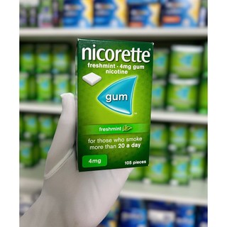 Kẹo cai thuốc lá nặng 4mg Nicorette Mỹ 105 viên bạc hà Fresh