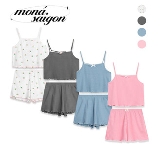 Set đồ ngủ áo 2 dây kèm quần thun gân gắn nơ MONÁ - CUTIE