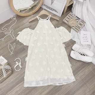 Xả kho - Yếm hoa nổi voan mềm 2 lớp, đầm yếm nữ đi biển hở vai xinh