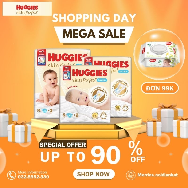 HÀNG CHÍNH HÃNG CTY TÃ DÁN HUGGIES SKIN PERFECT NB76 S82 M79