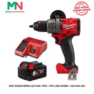Combo khoan máy khoan động lực milwaukee m18 fpd3, pin 18v/5.0ah m18b5, sạc pin 12v và 18v m1218c - chính hãng