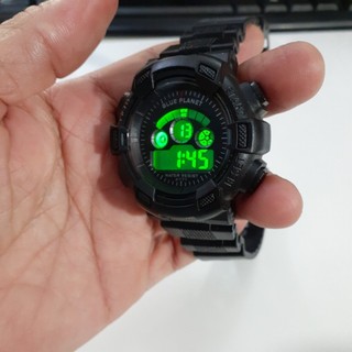 Đồng hồ điện tử nam Blue planets nhiều chức năng second hand si Nhật