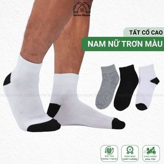 Vớ cổ cao trơn nam nữ socks house, chẩt liệu cotton khử mùi thoáng khí, co giãn tốt - tat-troncao-vnxk