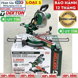 Máy cắt nhôm thanh trượt có nghiêng dekton dk-256, bảo hành 6 tháng, cam kết chính hãng, kèm lưỡi cắt nhôm 120 răng.