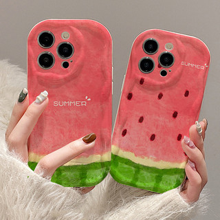 Ốp iphone viền nổi cạnh sóng hình Dưa hấu đỏ Summer siêu xinh cho 16 pro 14 promax 11 12 13/6/7/8plus/X sk6045