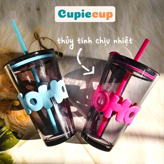 Ly Uống Nước Kèm Đai Silicon 3D Chống Nóng, Cốc Thủy Tinh Đựng Trà Sữa, Cafe Siêu Xinh BTT019