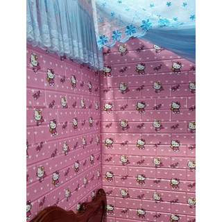 [Combo 20 tấm] Xốp dán tường hellokitty hồng 70x40cm dày 4mm có keo sẵn cách âm cách nhiệt
