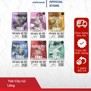 Thức ăn cao cấp cho mèo hạt Teb City túi 1,5kg thịt sấy mix không độn ngũ cốc, cho mèo mọi lứa tuổi