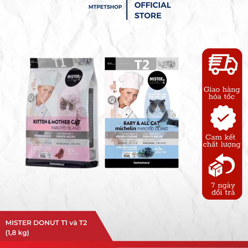 Thức Ăn Cao Cấp Cho Mèo MISTER DONUT T1 Và T2 1.8kg