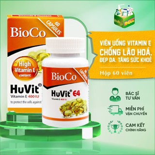 Viên uống vitamin E Bioco Huvit E4 (Hộp 60 viên)- ngăn quá trình lão hóa, làm mờ tàn nhang, vết nám.