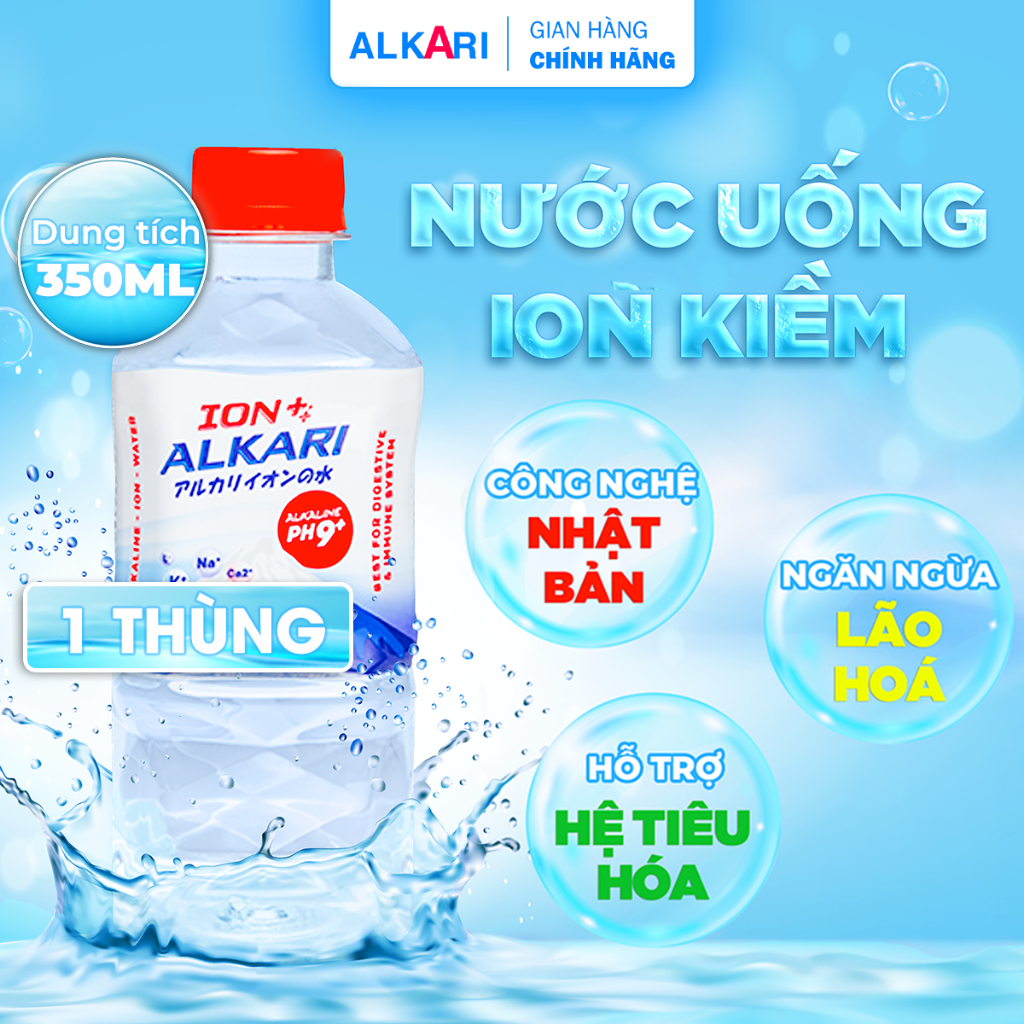 Nước Ion Kiềm, Nước Khoáng Kiềm Cao Cấp Đẹp Da PH9+ ALKARI - Dung tích 350ml ( Thùng 24 Chai )
