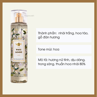 Bộ Sản Phẩm Mist Xịt Toàn Thân,Gel Tắm, Lotion BBW White Jasmine Từ Mỹ