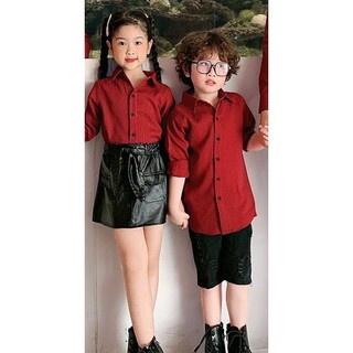 Áo Sơ Mi Bé Caro Đỏ Nhí FIG TREE, Yếm Caro Đỏ Nhí Cho Bé Gái Siêu Cưng ( Không Kèm Thun), MS 51D