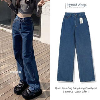 Quần Jean ống rộng baggy nữ Ulzzang Kyubi lưng cao xanh đậm có Bigsize- Quần jean paggy Kyubi BJR21.D