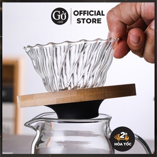 Phễu V60 thủy tinh đế gỗ pha cà phê Pour Over