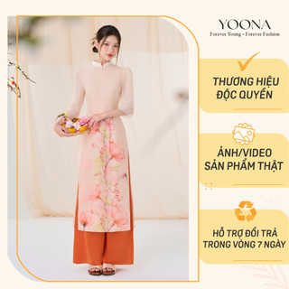 Bộ áo dài Tết chất tơ óng họa tiết hoa cam dịu dàng YOONA - YD25B289