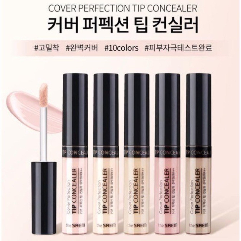 [TẶNG MÚT CHE KHUYẾT ĐIỂM] Kem Che Khuyết Điểm CKĐ The Saem Cover Perfection Tip Concealer SPF28 PA++ 6.5g