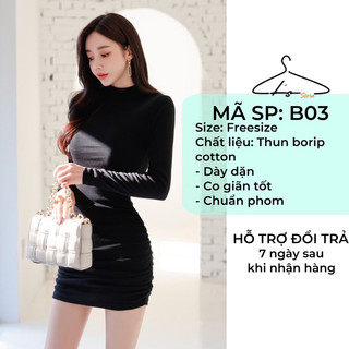 Đầm Body Tay Dài, Nhún sườn siêu tôn dáng - Mã Sp: B03