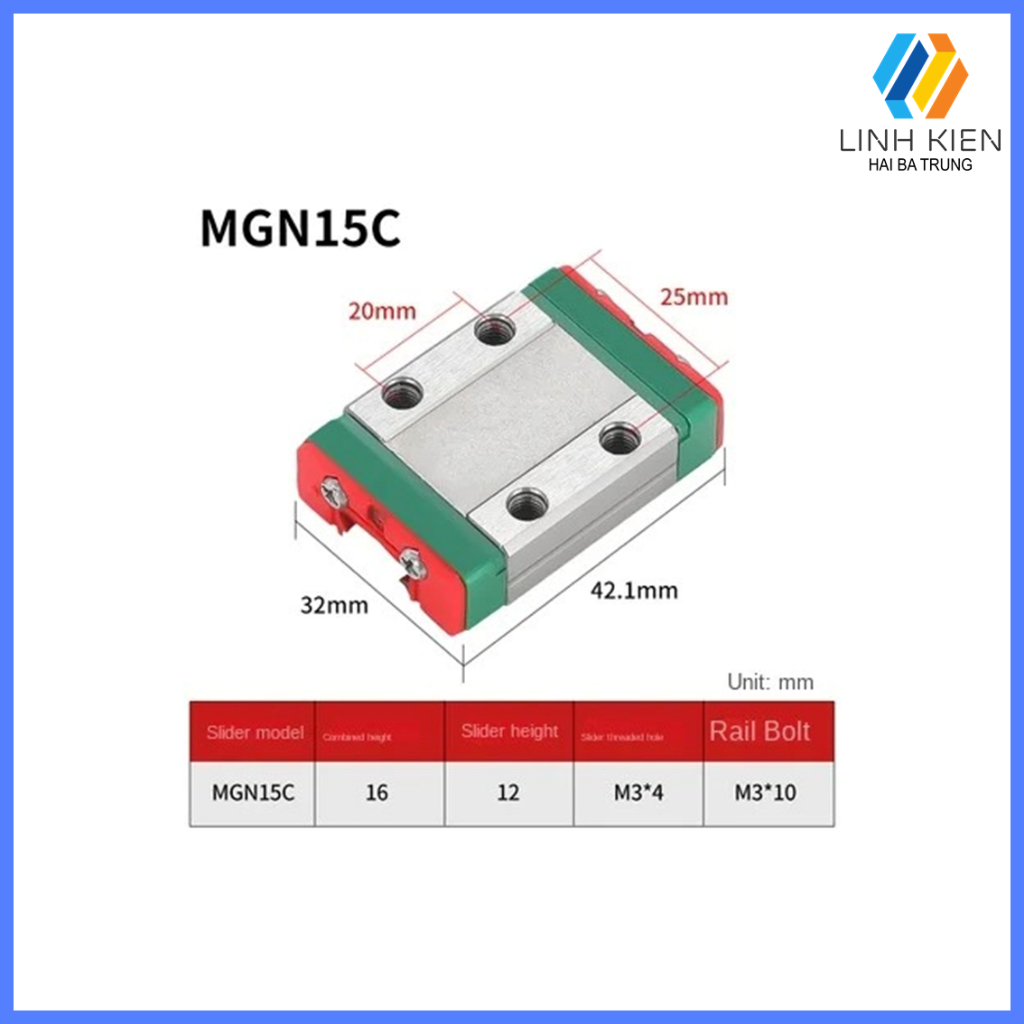 Con trượt thép không gỉ tiêu chuẩn HIWIN MGN7, MGN9, MGN12, MGN15