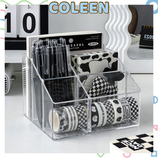 Ống Cắm Bút Trong Suốt 5 Ngăn Đựng Bút Cọ Trang Điểm Decor Bàn Học