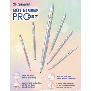 [TẶNG BÚT XOÁ] Hộp 20 Bút Bi Pro 027 Ngòi 0.5 mm Thiên Long TL-105 bút màu Pastel thời trang, viết siêu êm trơn