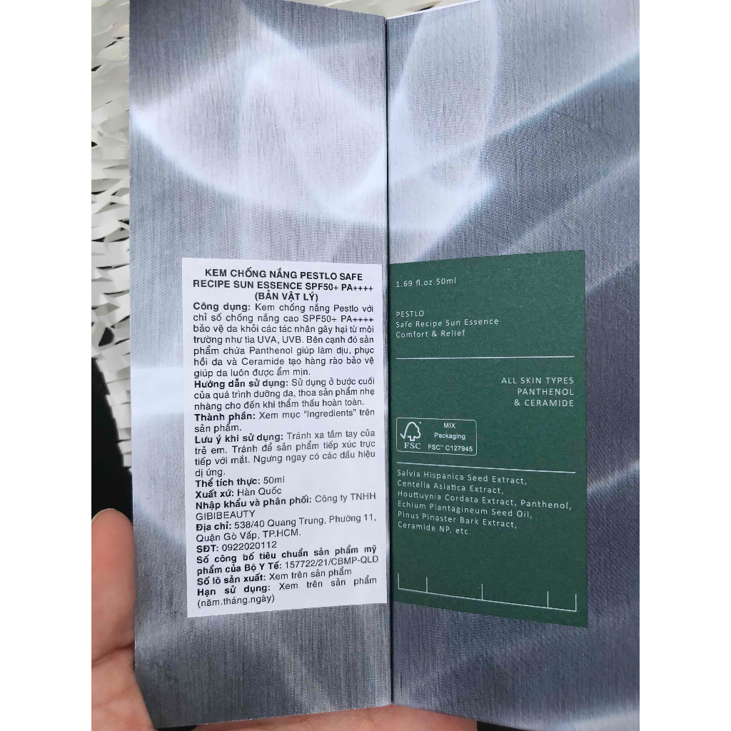 Kem chống nắng PESTLO Safe Recipe Sun Essence SPF50 PA++++ 50ml