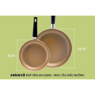 Cặp chảo nhôm trơn cạn Sunhouse CT1824C không dùng bếp từ