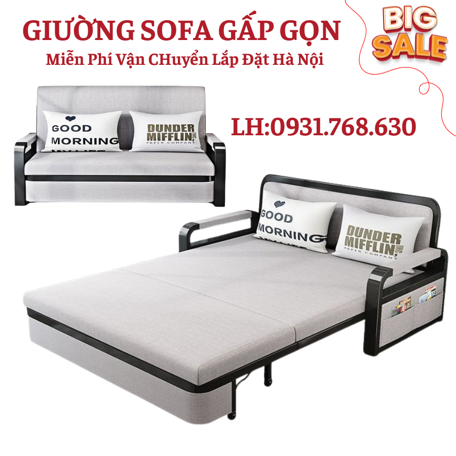 Giường sofa gấp gọn , giường sắt , giường ngủ thông minh có ngăn chứa đồ ( Rông 1m5 - Dài 1m9 ) tặng kèm 2 gối | BigBuy360 - bigbuy360.vn