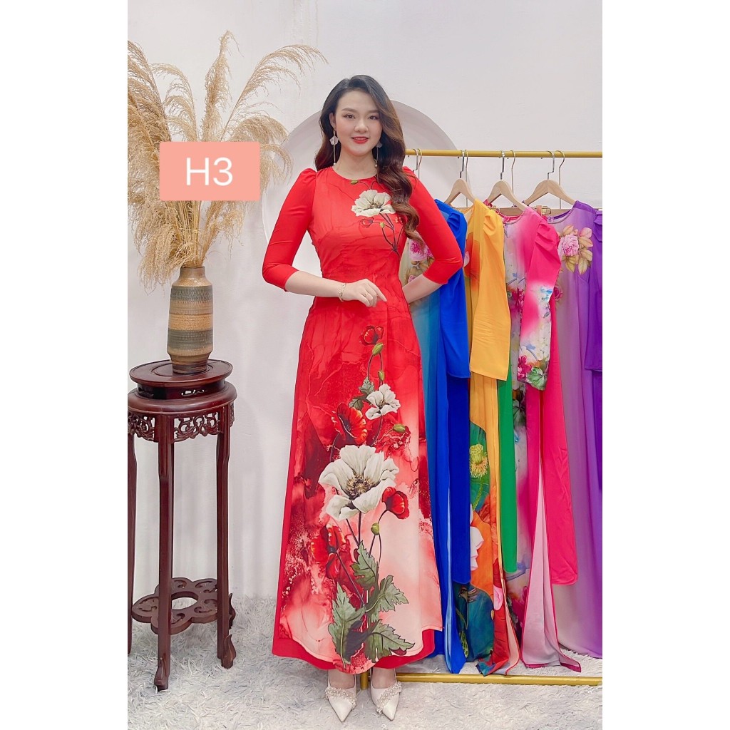 áo dài lụa nhật in 3D sắc nét mã ct23