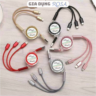 Cáp sạc nhanh 3 đầu rút gọn - Cuộn dây cáp sạc nhanh 3 đầu rút siêu gọn AT234