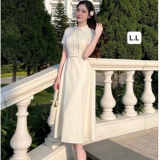 Váy tiểu thư cổ bẻ chất chéo biên sang chảnh lịch lãm.